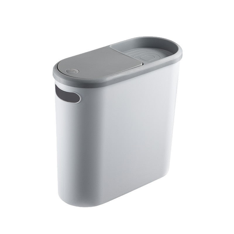 Cos de Gunoi cu Capac Pop-Up, Design Slim Oval pentru Spatii Inguiste, Plastic PP cu Maner si Compartiment Saci, 10 Litri, 31.5 x 14 x 30 cm, Gri