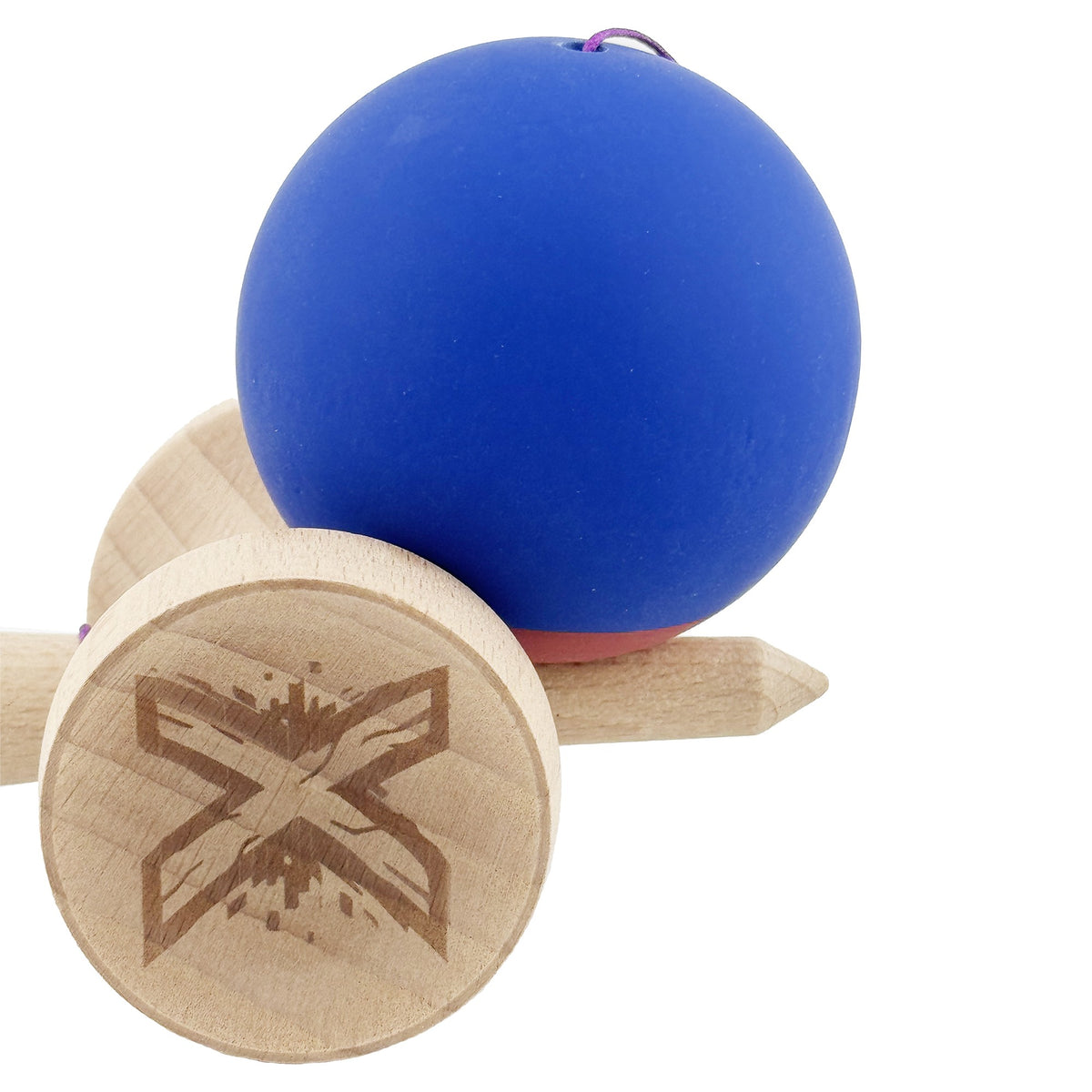 Kendama X Originala, Model V3 Albastru Inchis / Rosu, Profesionala, Cupe Mari King Size, Rubber Grip, Gaura in Baza, Rulment, Ata 62cm