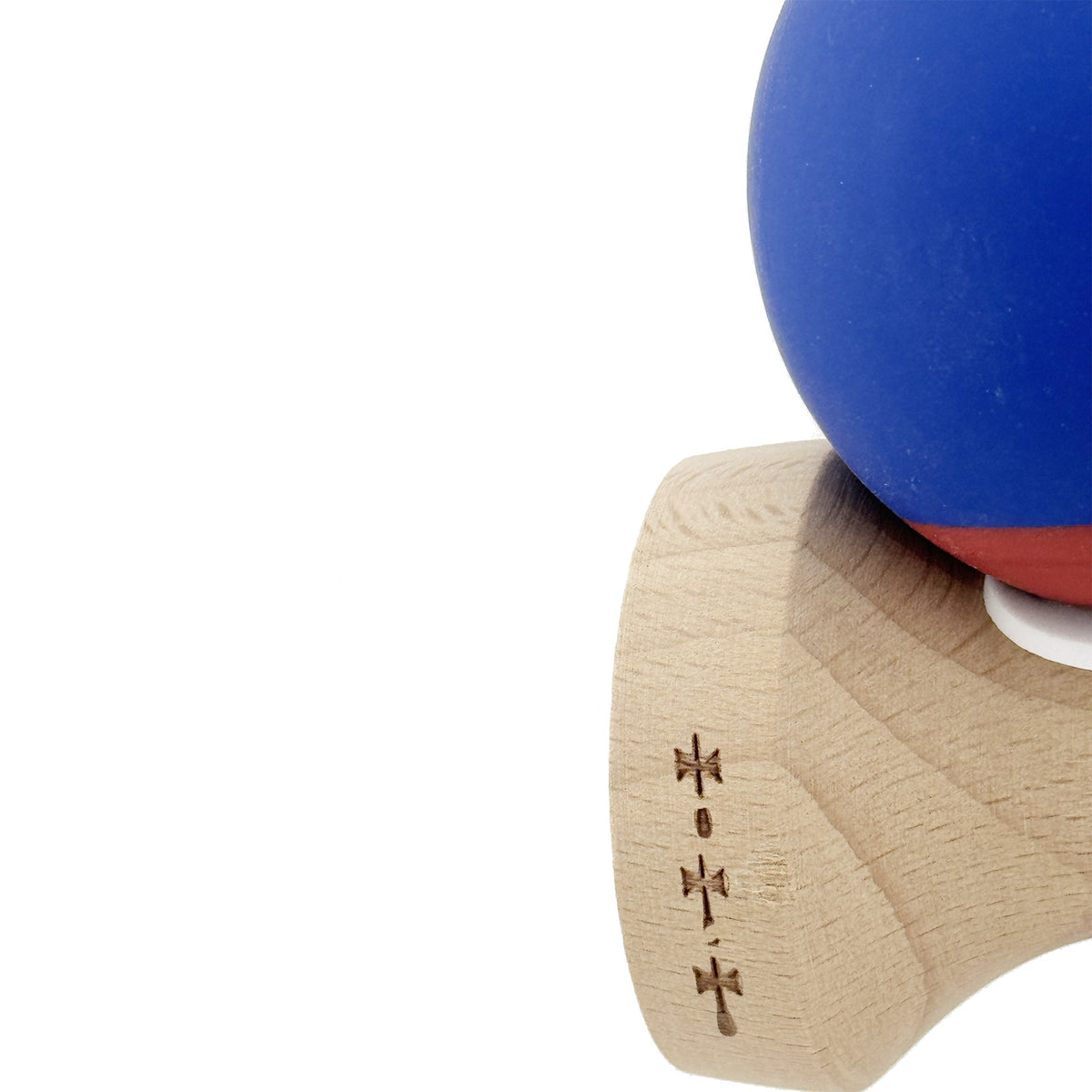 Kendama X Originala, Model V3 Albastru Inchis / Rosu, Profesionala, Cupe Mari King Size, Rubber Grip, Gaura in Baza, Rulment, Ata 62cm