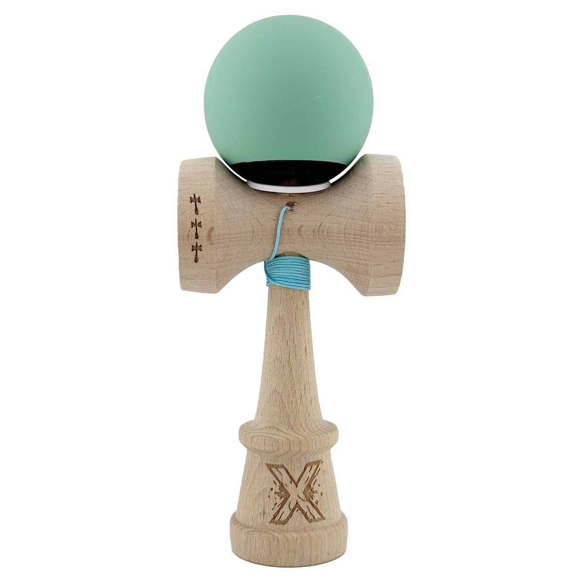 Kendama X Originala, Model V3 Turcoaz / Albastru Inchis, Profesionala, Cupe Mari King Size, Rubber Grip, Gaura in Baza, Rulment, Ata 62cm