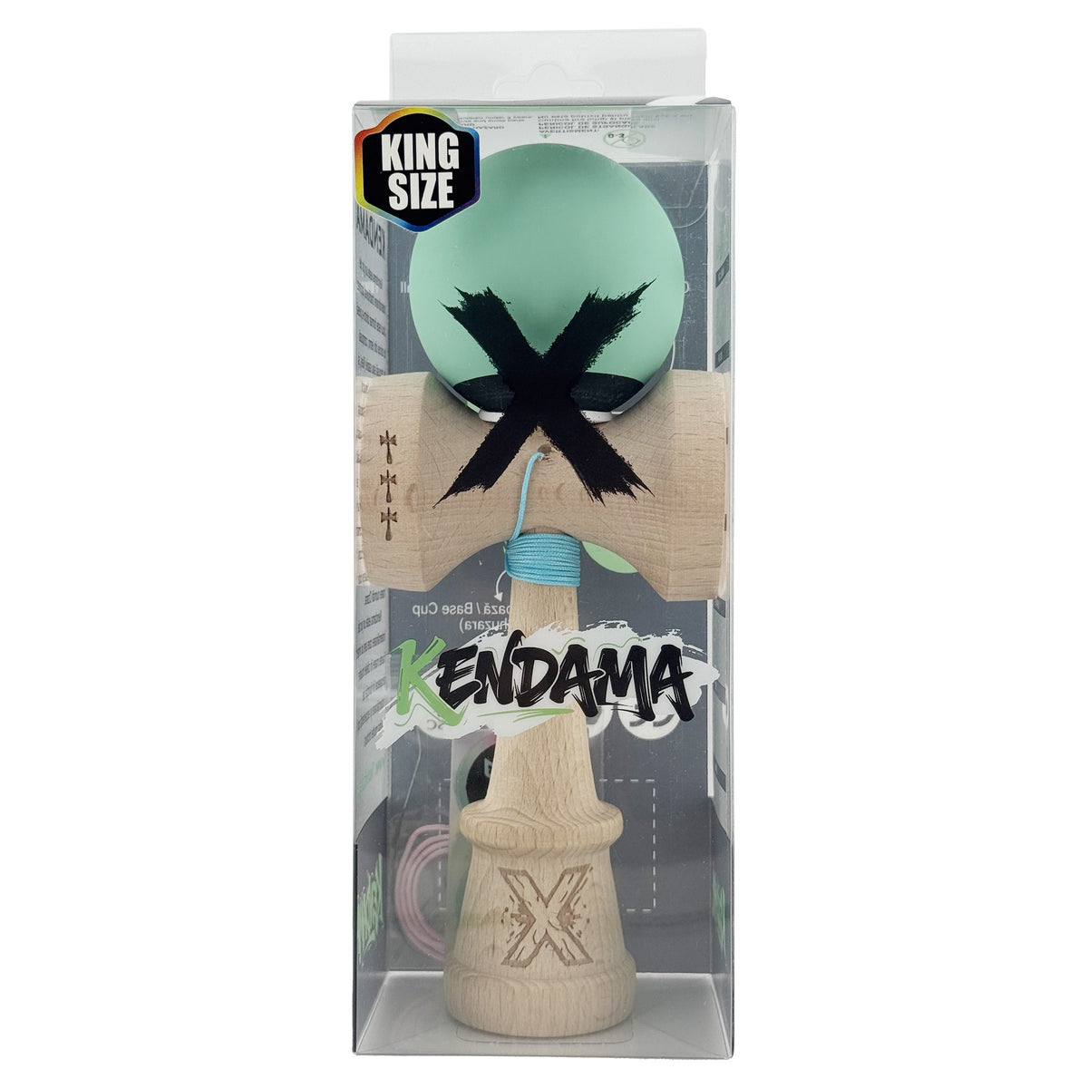 Kendama X Originala, Model V3 Turcoaz / Albastru Inchis, Profesionala, Cupe Mari King Size, Rubber Grip, Gaura in Baza, Rulment, Ata 62cm