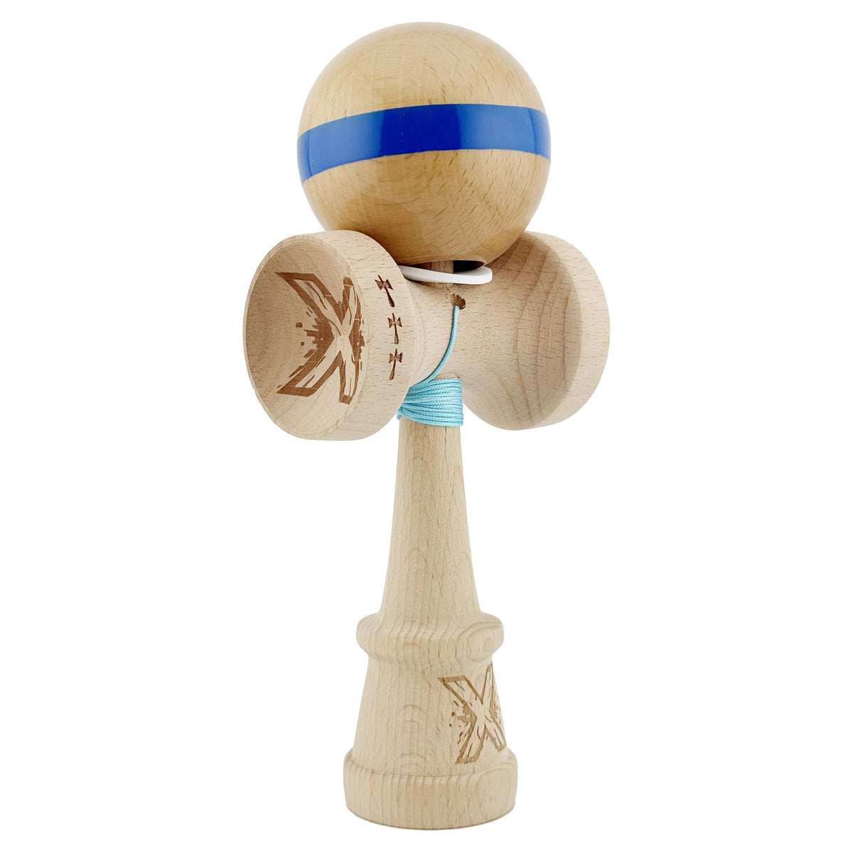 Kendama X Originala, Model V3 Albastru, Linie, Profesionala, Cupe Mari King Size, Super Sticky, Gaura in Baza, Rulment, Ata 55cm