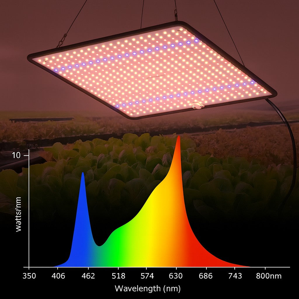 Lampa Crestere Plante Keel Edge, Panou 500 LED, Spectru Complet Alb Cald, Rosu si Albastru, Putere 45W, Alimentare 85-265V, Dimensiuni 30 x 30 cm, Negru