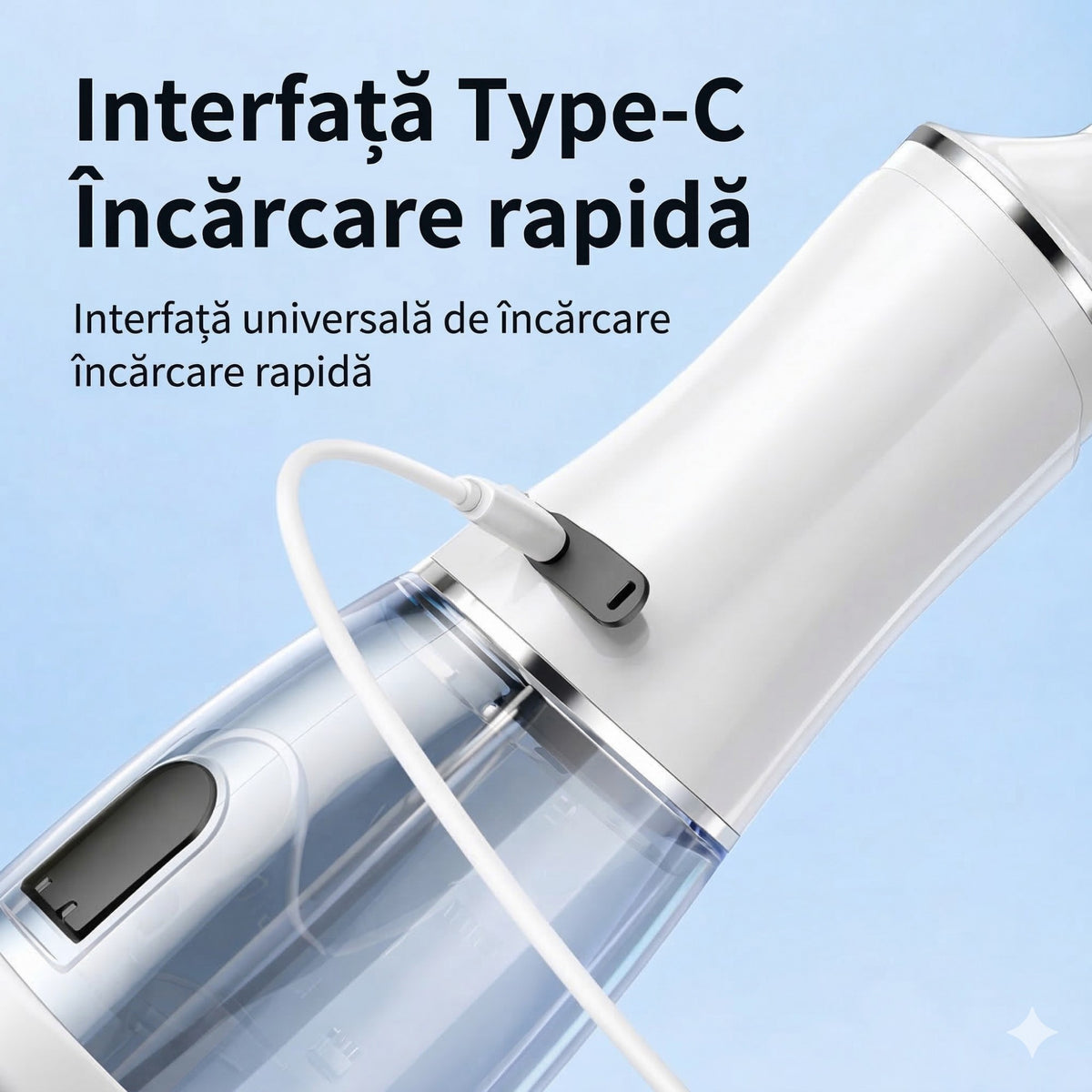 Irigator Bucal Electric si Dus Bucal Portabil, Curatare Interdentara si Indepartare Tartru, 3 Trepte de Intensitate, Rezervor Apa, 4 Capete Interschimbabile, 25 x 8 x 8 cm, Alb