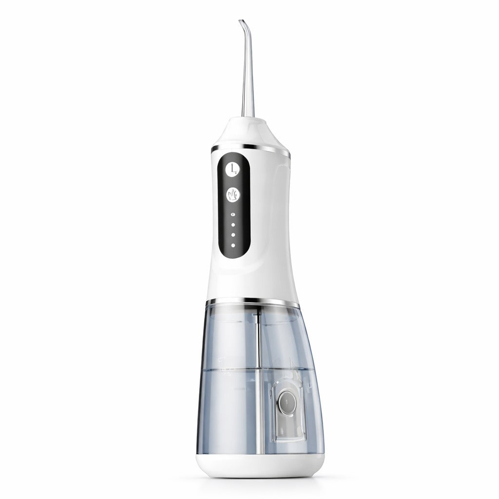 Irigator Bucal Electric si Dus Bucal Portabil, Curatare Interdentara si Indepartare Tartru, 3 Trepte de Intensitate, Rezervor Apa, 4 Capete Interschimbabile, 25 x 8 x 8 cm, Alb