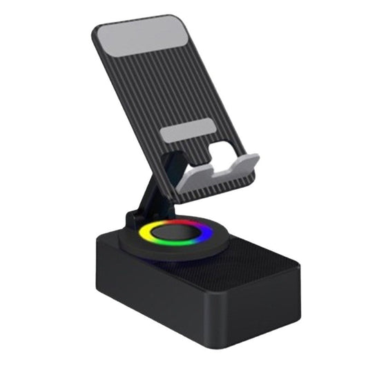 Suport Telefon cu Boxa Bluetooth, Rotativ 360 Grade si Pliabil, Difuzor Wireless 5W, Acumulator 1500 mAh, Incarcare USB Type-C, Material ABS, 12.2 x 7.4 x 5.8 cm, Negru