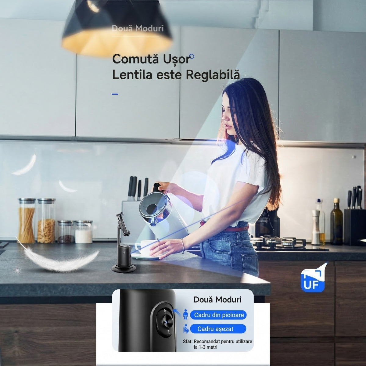 Stabilizator Telefon Cu Urmarire Automata, Tehnologie AI Face Tracking, Suport Rotativ 360 Grade Pentru Live Streaming Si Vlog, ABS, 17 x 8 cm, Negru