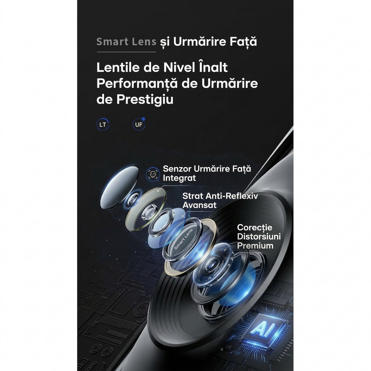 Stabilizator Telefon Cu Urmarire Automata, Tehnologie AI Face Tracking, Suport Rotativ 360 Grade Pentru Live Streaming Si Vlog, ABS, 17 x 8 cm, Negru