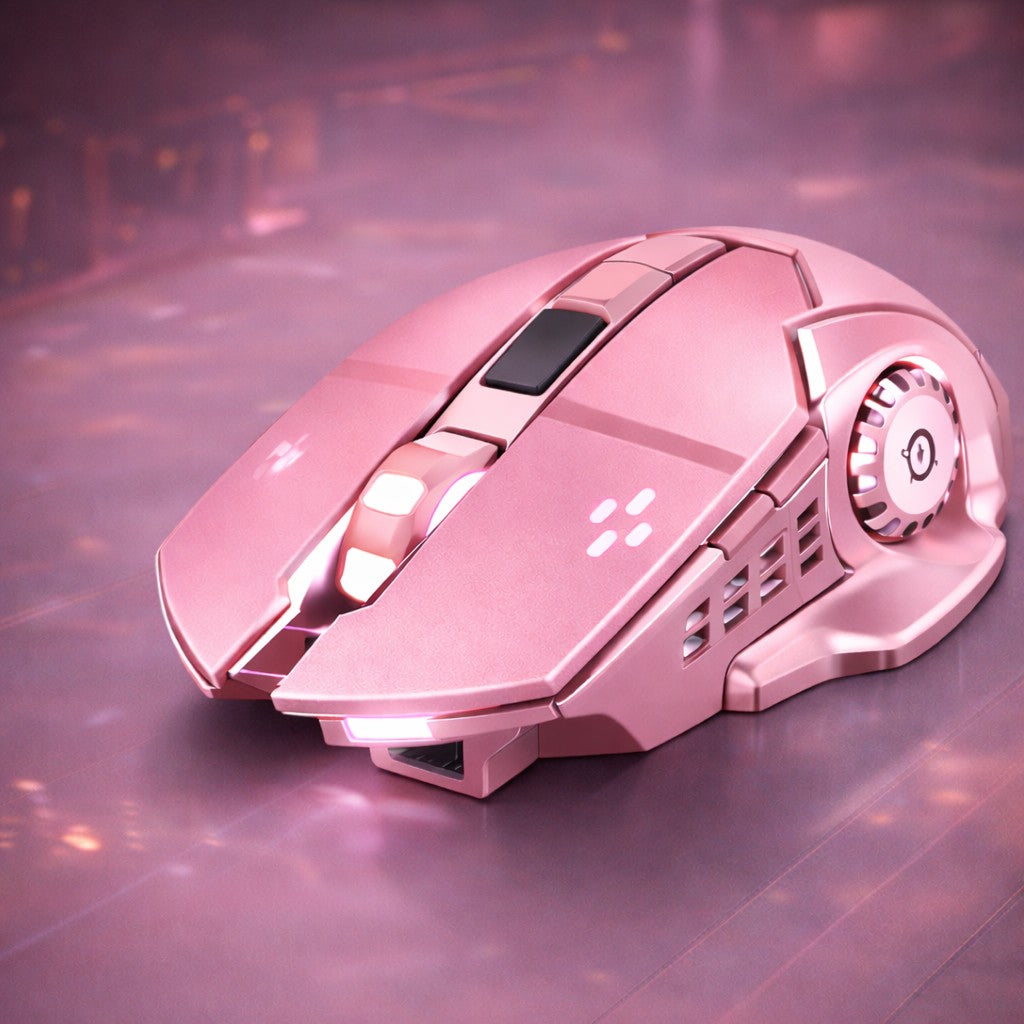 Mouse Wireless Ergonomic, Tehnologie 2.4 GHz, 6 Butoane, DPI Ajustabil 800-1600, Iluminare RGB Breathing, Acumulator Reincarcabil, Compatibil Laptop si Tableta, 138x80x38 mm, Roz