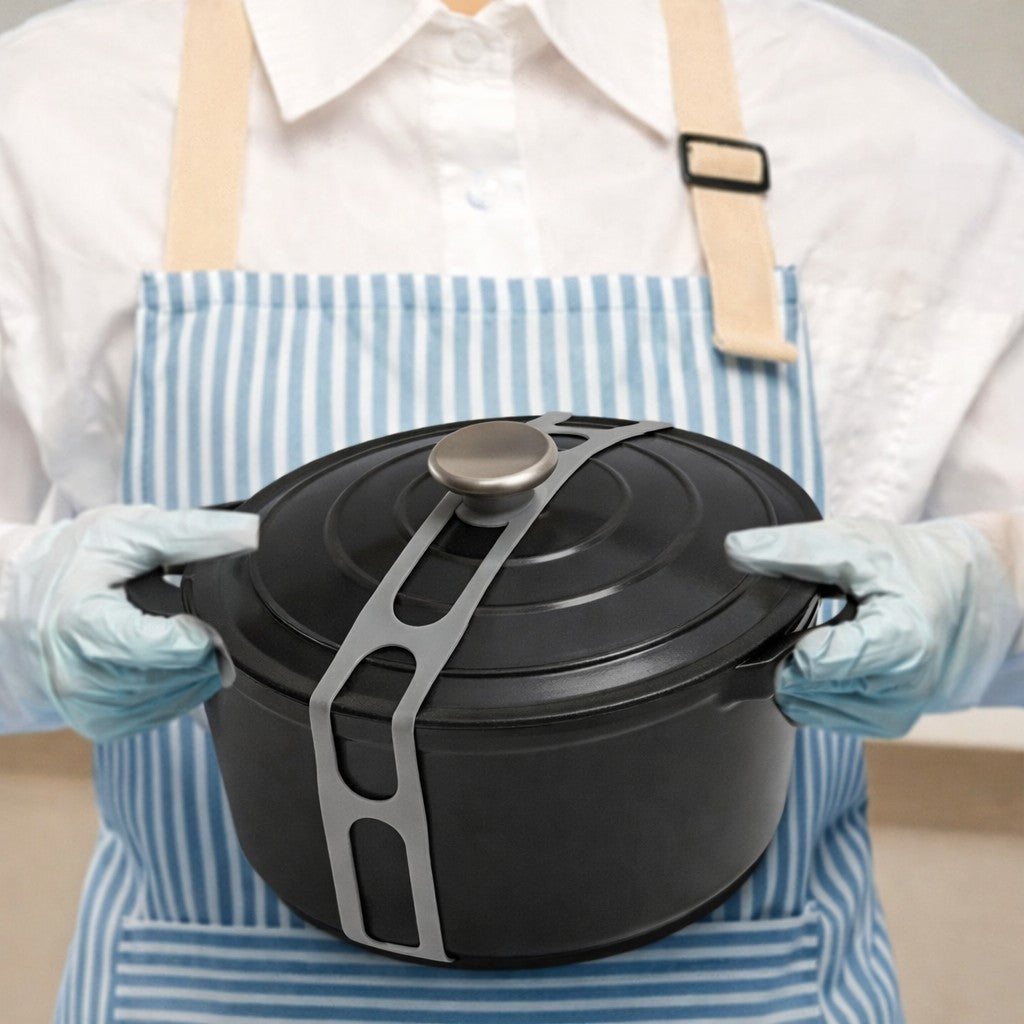 Curea de Fixare Capace și Vase, Bandă Ajustabilă pentru Transport Slow Cooker, Silicon Termorezistent Reutilizabil, 54 x 5 cm, Gri