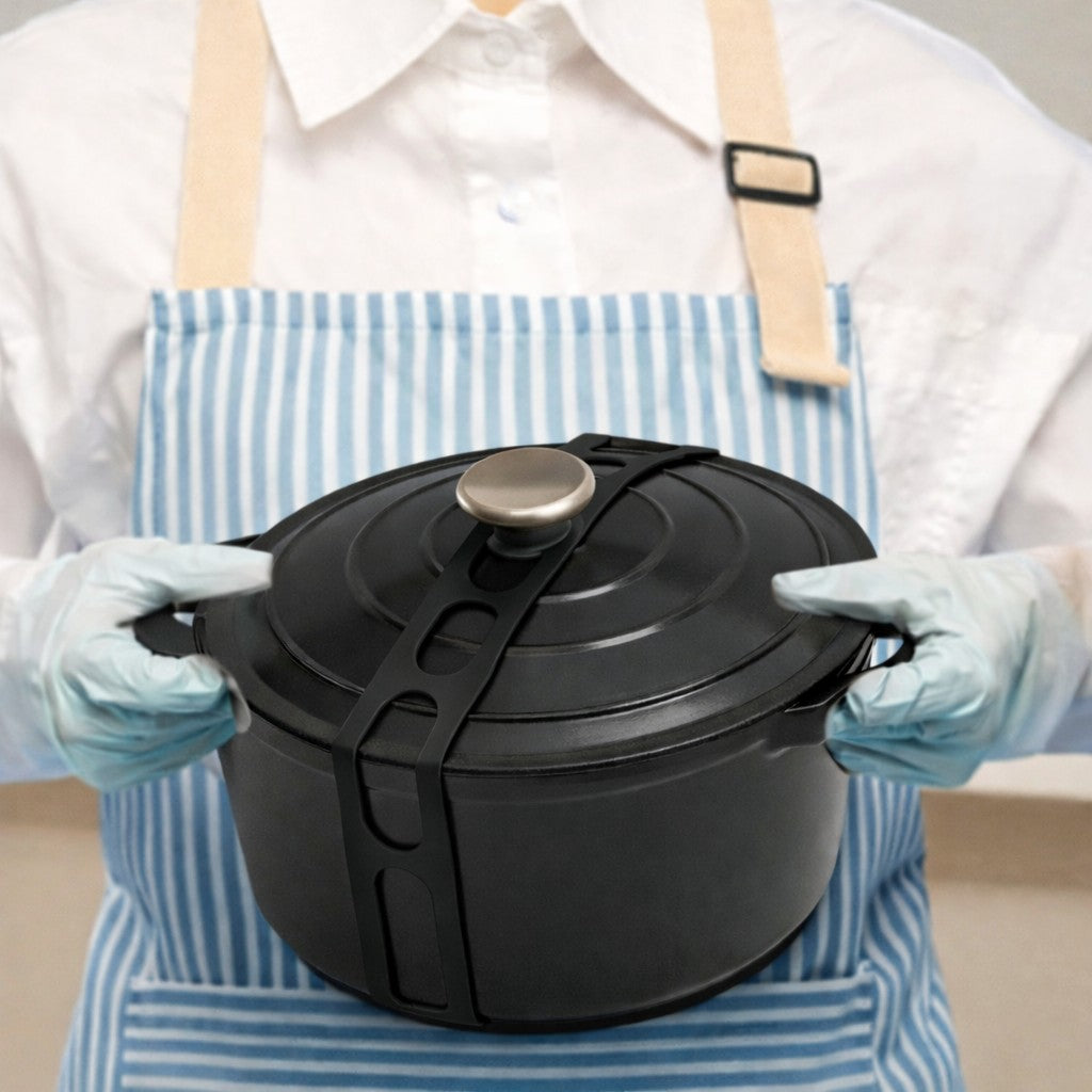 Curea Fixare Capace si Vase, Banda Elastica pentru Transport Slow Cooker, Silicon Reutilizabil Rezistent la Caldura, Design Ajustabil, 54 x 5 cm, Negru