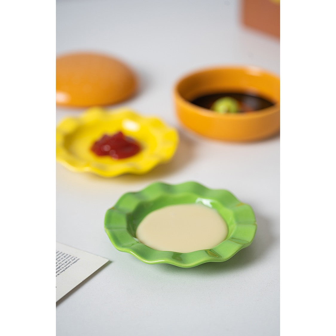 Set Farfurii Pentru Sosuri si Gustari, Forma de Burger Creativa, Mini Farfurii Stivuibile, Ceramica, Multicolor