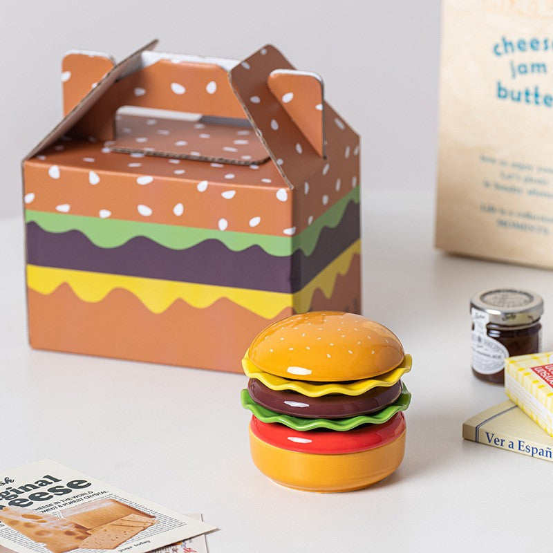 Set Farfurii Pentru Sosuri si Gustari, Forma de Burger Creativa, Mini Farfurii Stivuibile, Ceramica, Multicolor