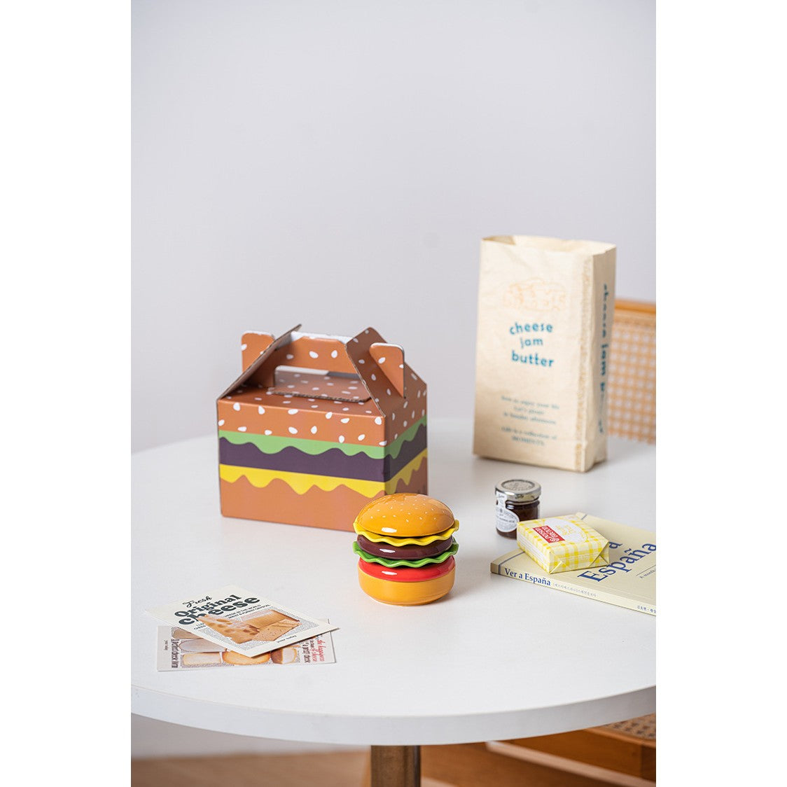 Set Farfurii Pentru Sosuri si Gustari, Forma de Burger Creativa, Mini Farfurii Stivuibile, Ceramica, Multicolor