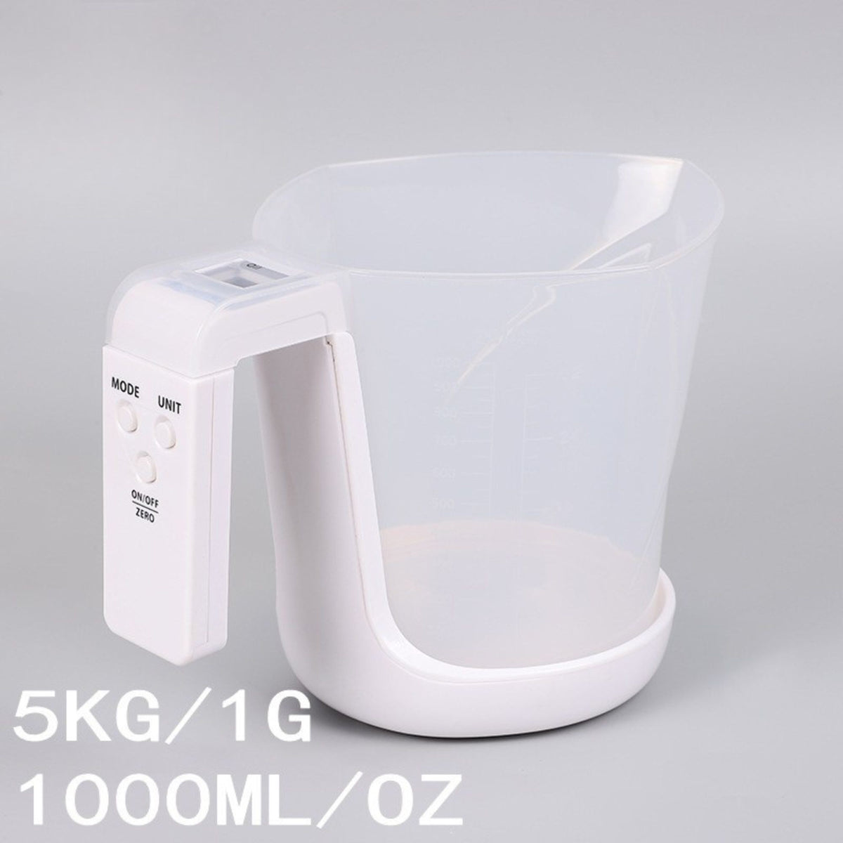 Cantar de Bucatarie Electronic 2 in 1, Cana Gradata pentru Masurare Lichide si Solide, Display Digital, Plastic Alimentar ABS, 5 kg / 1000 ml, Alb
