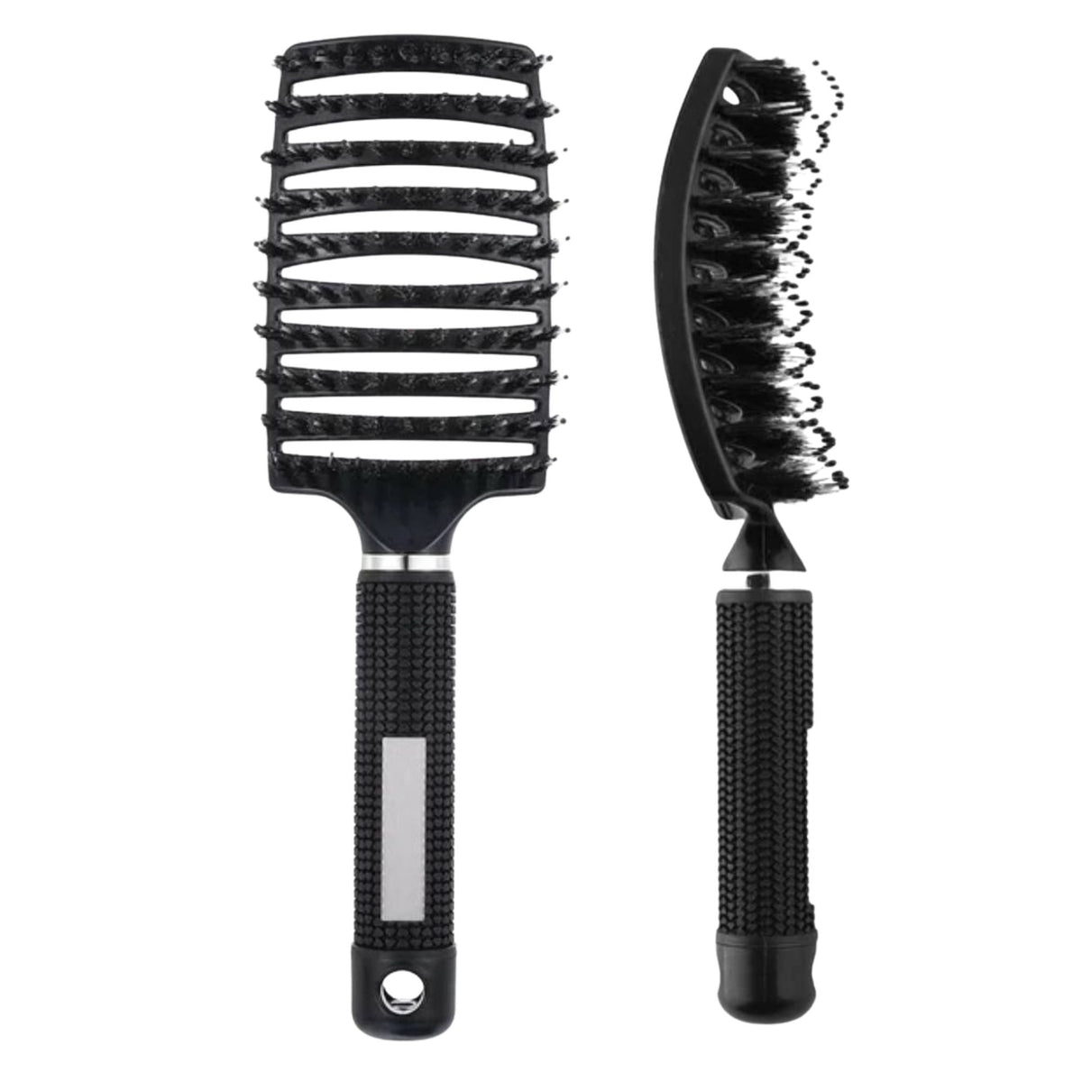 Perie de Par Curbata si Ventilata pentru Descurcare, Peri de Mistret si Nailon, Efect de Masaj, Maner Antiderapant, Utilizare Wet & Dry, 24.5 x 6.5 cm, Negru