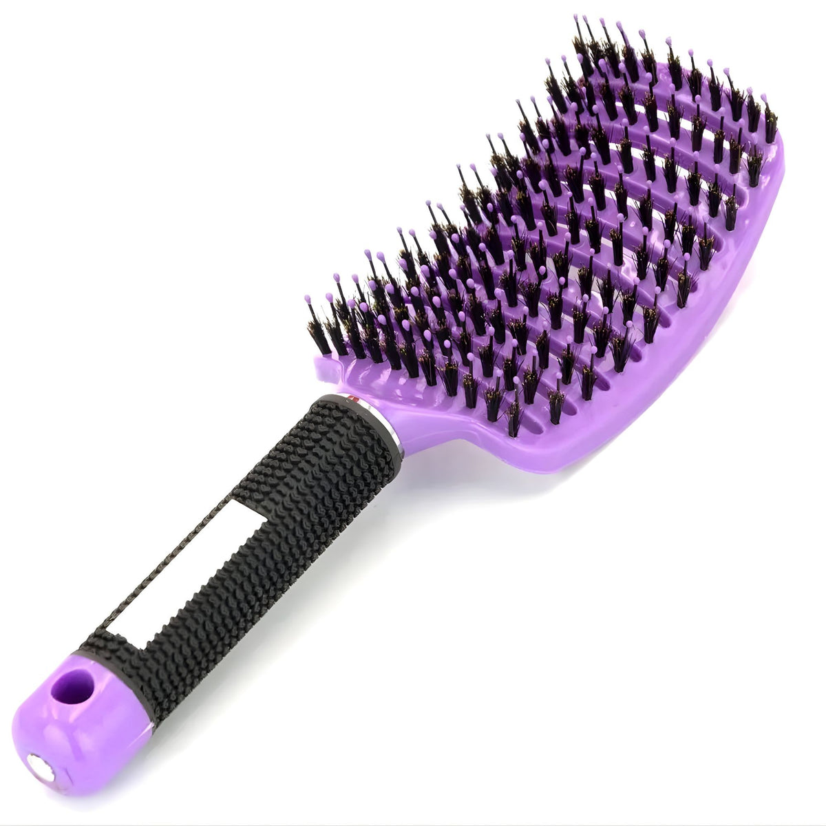 Perie de Par Curbata si Ventilata pentru Descurcare, Peri Naturali de Mistret si Nailon, Efect Masaj si Uscare Rapida, Maner Antiderapant, Wet & Dry, 24.5 x 6.5 cm, Violet