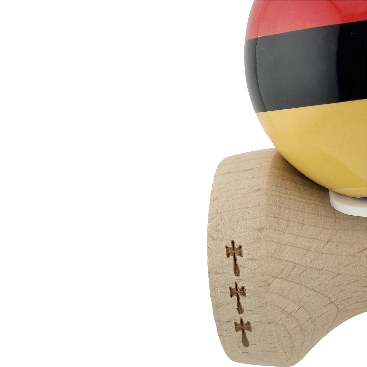 Kendama X Originala, Model V3 Rosu / Negru / Galben, Profesionala, Cupe Mari King Size, Super Sticky, Gaura in Baza, Rulment, Ata 62cm