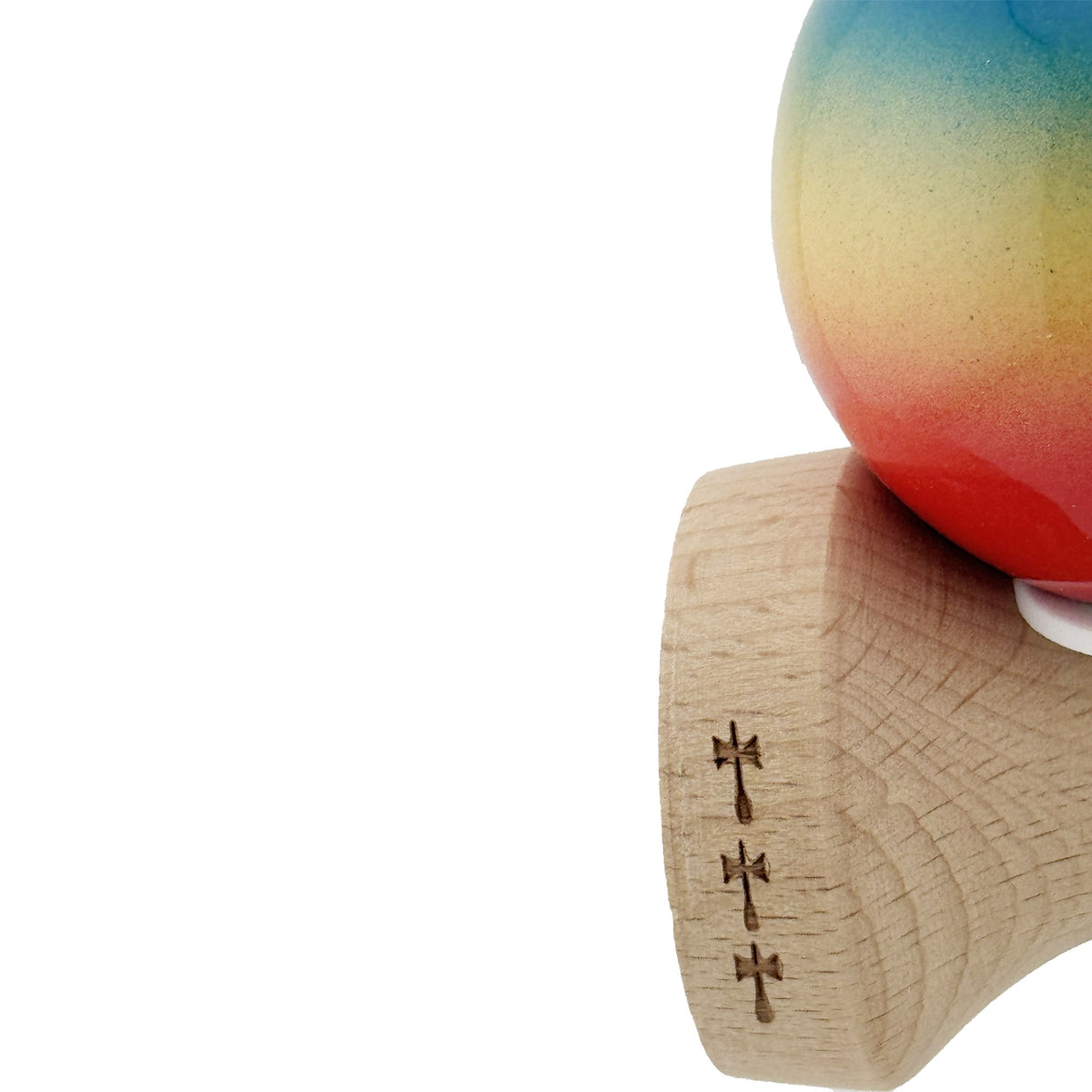Kendama X Originala, Model V3 Albastru / Galben / Rosu in Degrade, Profesionala, Cupe Mari King Size, Super Sticky, Gaura in Baza, Rulment, Ata 62cm
