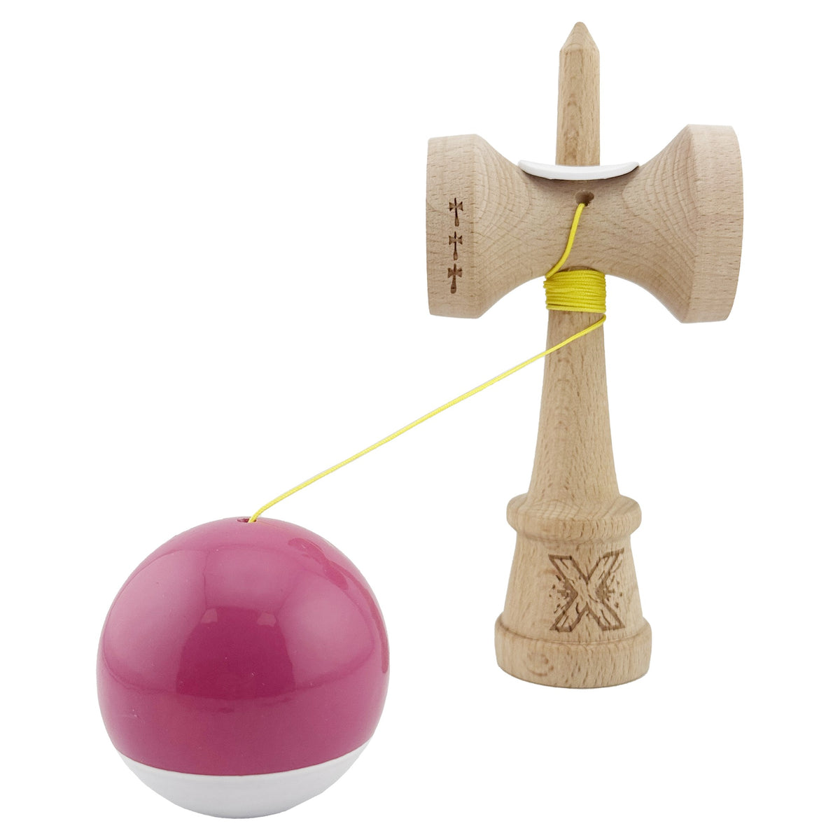 Kendama X Originala, Model V3 Roz Inchis / Alb, Profesionala, Cupe Mari King Size, Super Sticky, Gaura in Baza, Rulment, Ata 62cm