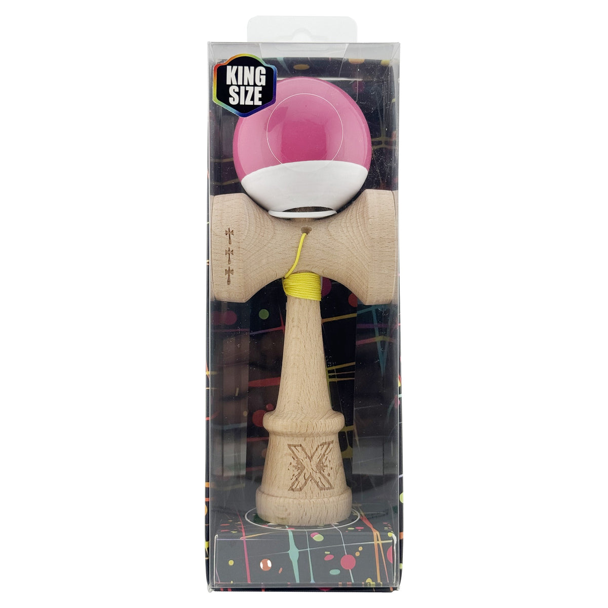 Kendama X Originala, Model V3 Roz Inchis / Alb, Profesionala, Cupe Mari King Size, Super Sticky, Gaura in Baza, Rulment, Ata 62cm