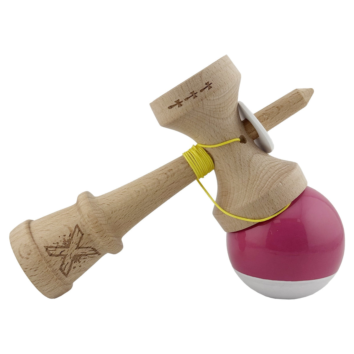 Kendama X Originala, Model V3 Roz Inchis / Alb, Profesionala, Cupe Mari King Size, Super Sticky, Gaura in Baza, Rulment, Ata 62cm