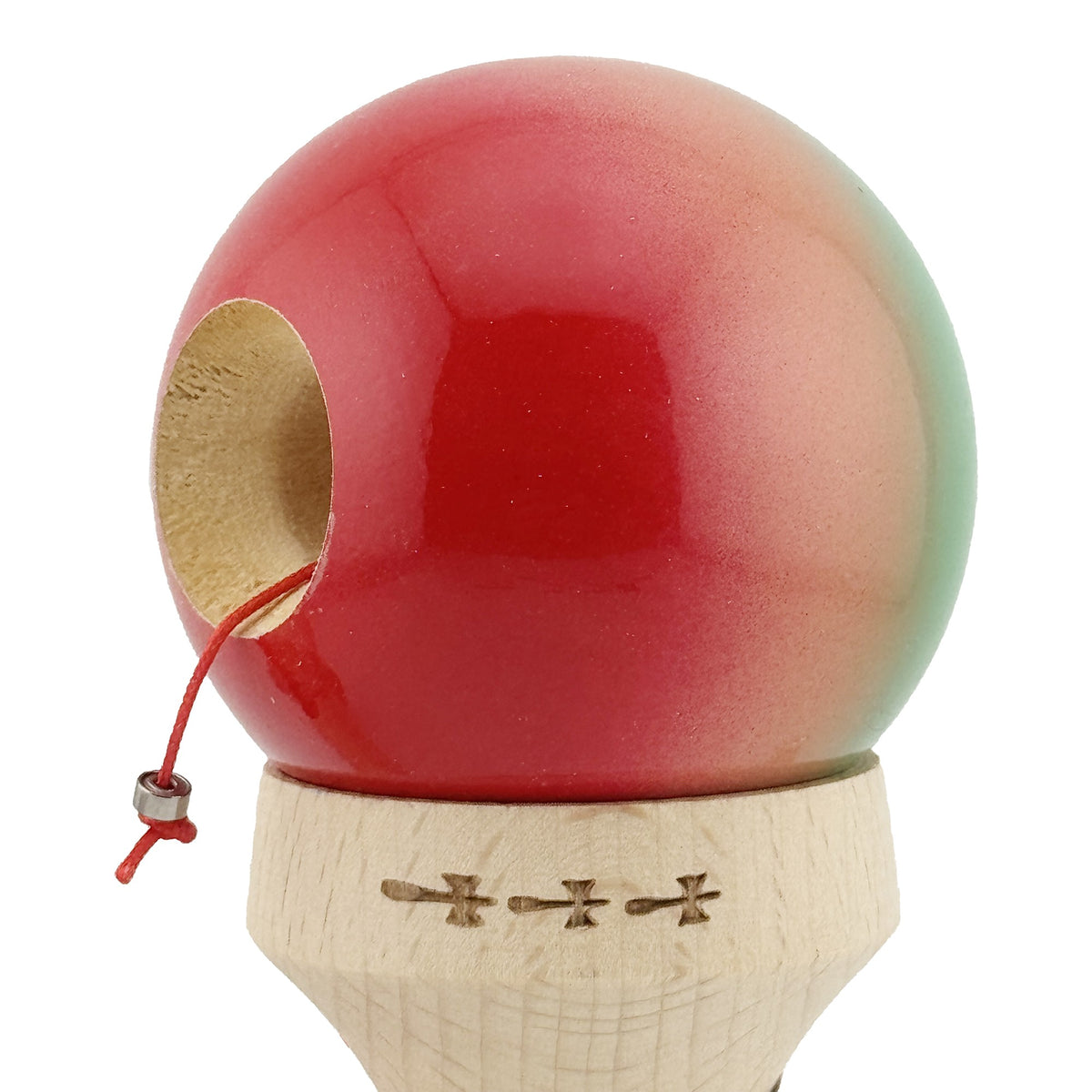 Kendama X Originala, Model V3 Verde / Portocaliu / Rosu in Degrade, Profesionala, Cupe Mari King Size, Super Sticky, Gaura in Baza, Rulment, Ata 62cm