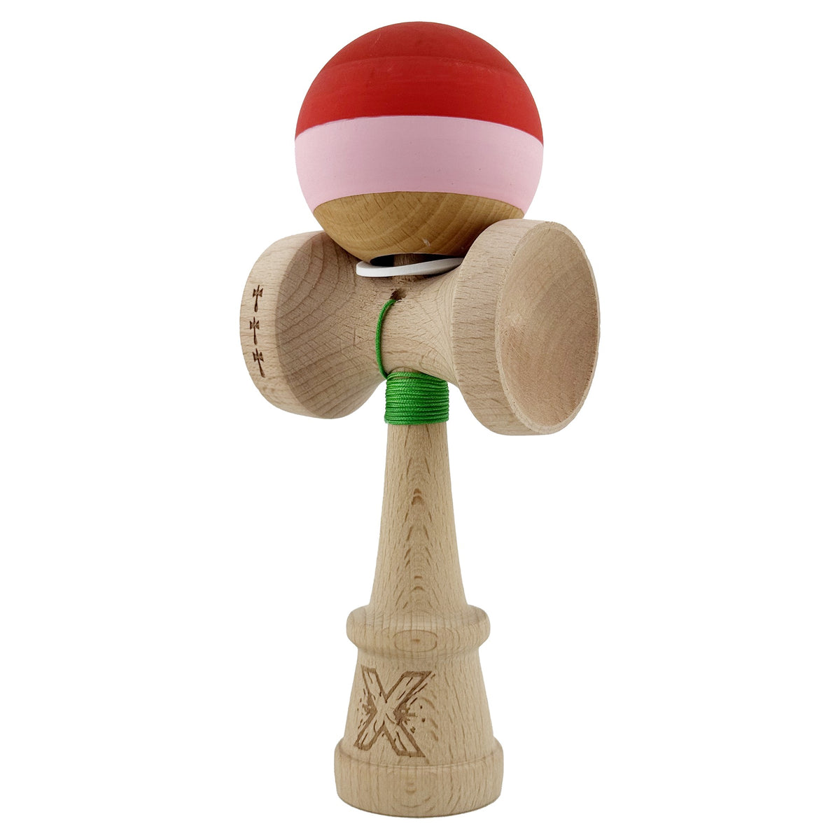 Kendama X Originala, Model V3 Rosu / Roz / Natur, Profesionala, Cupe Mari King Size, Rubber Grip, Gaura in Baza, Rulment, Ata 62cm