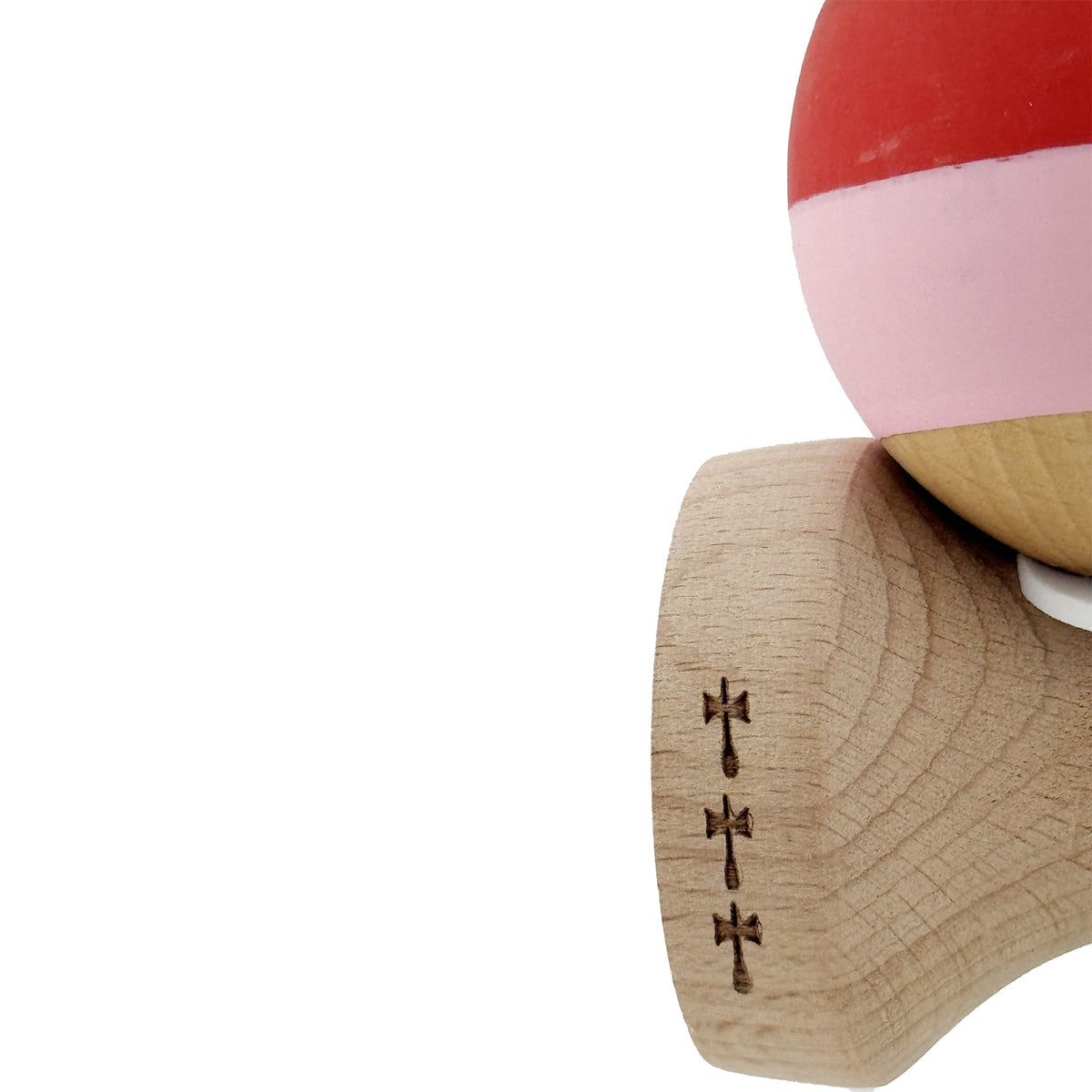 Kendama X Originala, Model V3 Rosu / Roz / Natur, Profesionala, Cupe Mari King Size, Rubber Grip, Gaura in Baza, Rulment, Ata 62cm