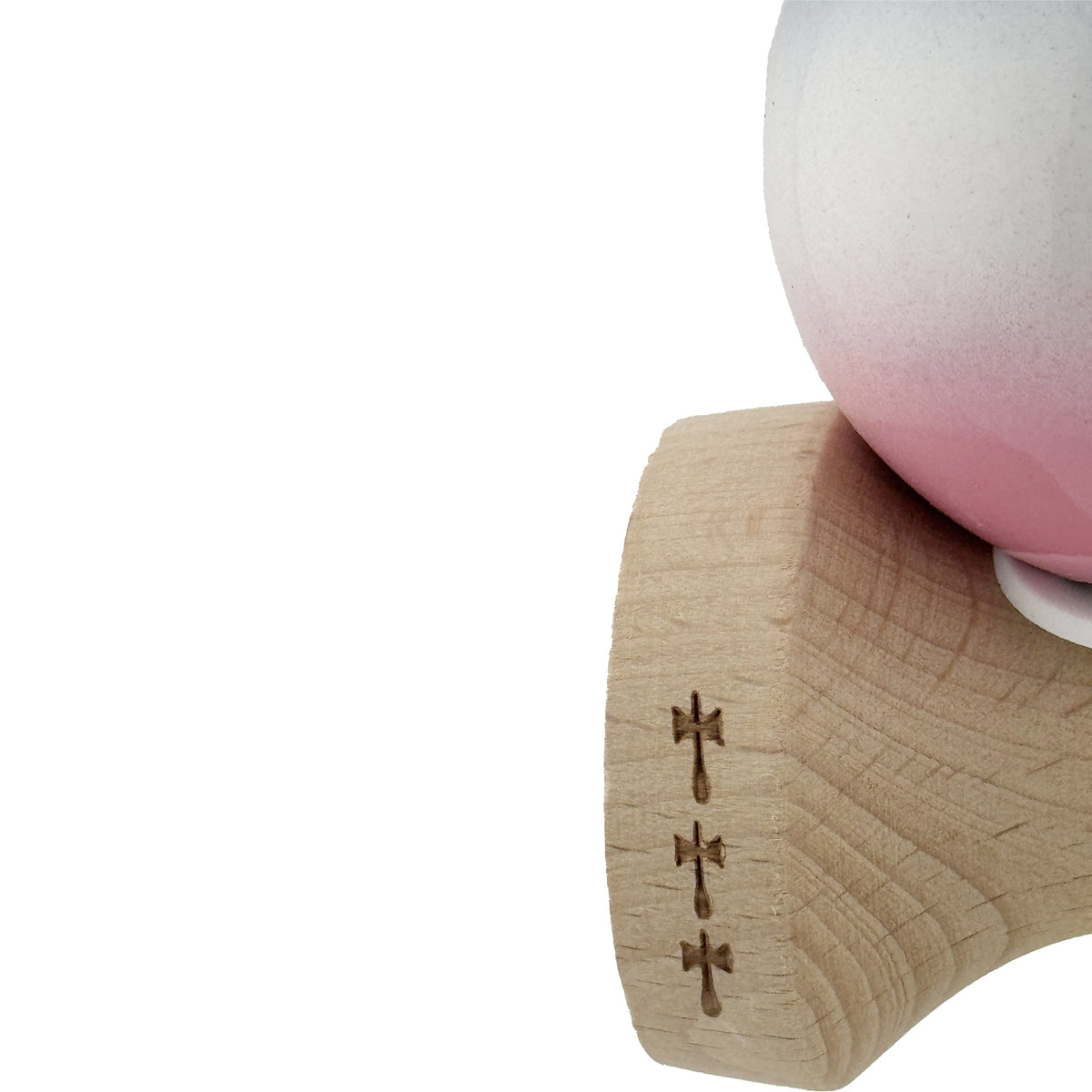 Kendama X Originala, Model V3 Gri / Alb / Roz in Degrade, Profesionala, Cupe Mari King Size, Super Sticky, Gaura in Baza, Rulment, Ata 62cm