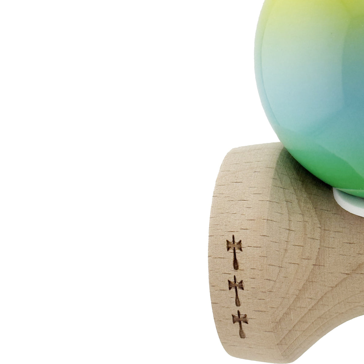 Kendama X Originala, Model V3 Galben / Albastru / Verde in Degrade, Profesionala, Cupe Mari King Size, Super Sticky, Gaura in Baza, Rulment, Ata 62cm