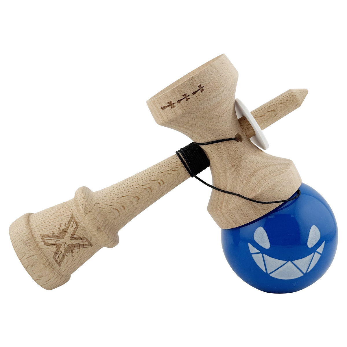 Kendama X Crazy Smile Originala, Model V3 Albastru, Profesionala, Cupe Mari King Size, Super Sticky, Gaura in Baza, Rulment, Ata 62cm