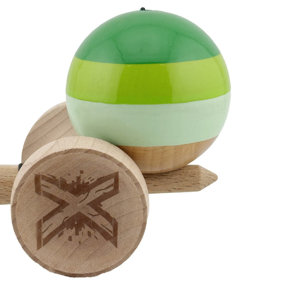 Kendama X Originala, Model V3 Verde, Profesionala, Cupe Mari King Size, Super Sticky, Gaura in Baza, Rulment, Ata 62cm