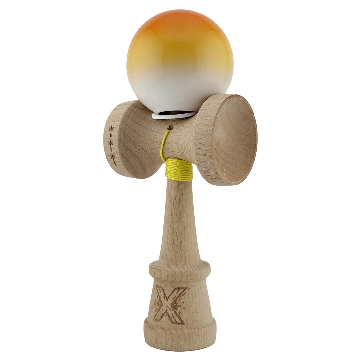 Kendama X Originala, Model V3 Portocaliu / Galben / Alb in Degrade, Profesionala, Cupe Mari King Size, Super Sticky, Gaura in Baza, Rulment, Ata 62cm