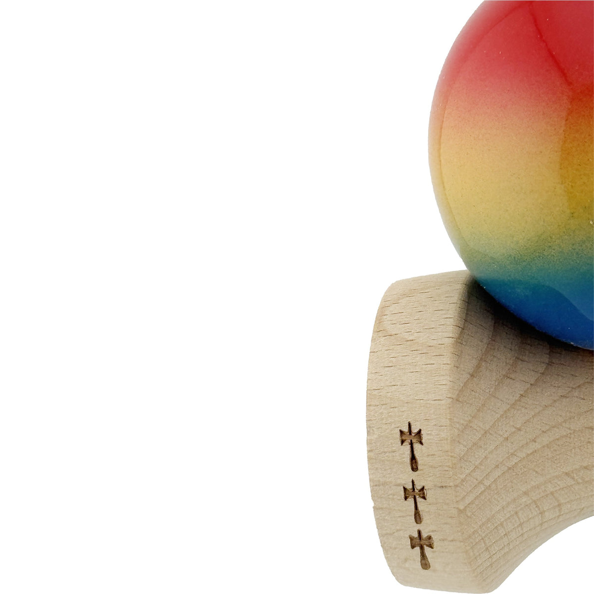 Kendama X Originala, Model V3 Rosu / Galben / Albastru in Degrade, Profesionala, Cupe Mari King Size, Super Sticky, Gaura in Baza, Rulment, Ata 62cm