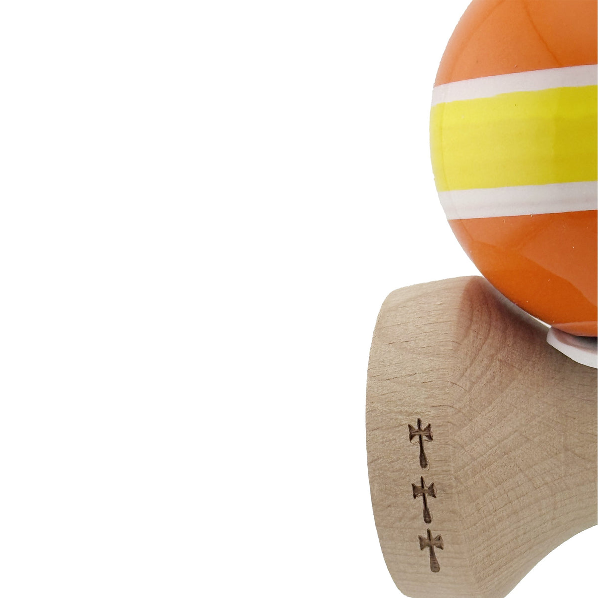 Kendama X Originala, Model V3 Portocaliu / Alb / Galben / Alb / Portocaliu, Profesionala, Cupe Mari King Size, Super Sticky, Gaura in Baza, Rulment, Ata 62cm