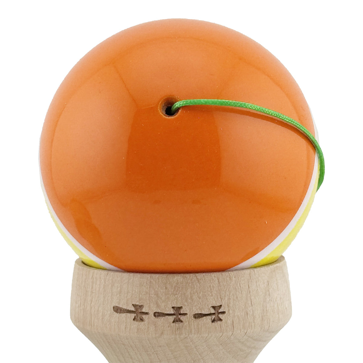 Kendama X Originala, Model V3 Portocaliu / Alb / Galben / Alb / Portocaliu, Profesionala, Cupe Mari King Size, Super Sticky, Gaura in Baza, Rulment, Ata 62cm