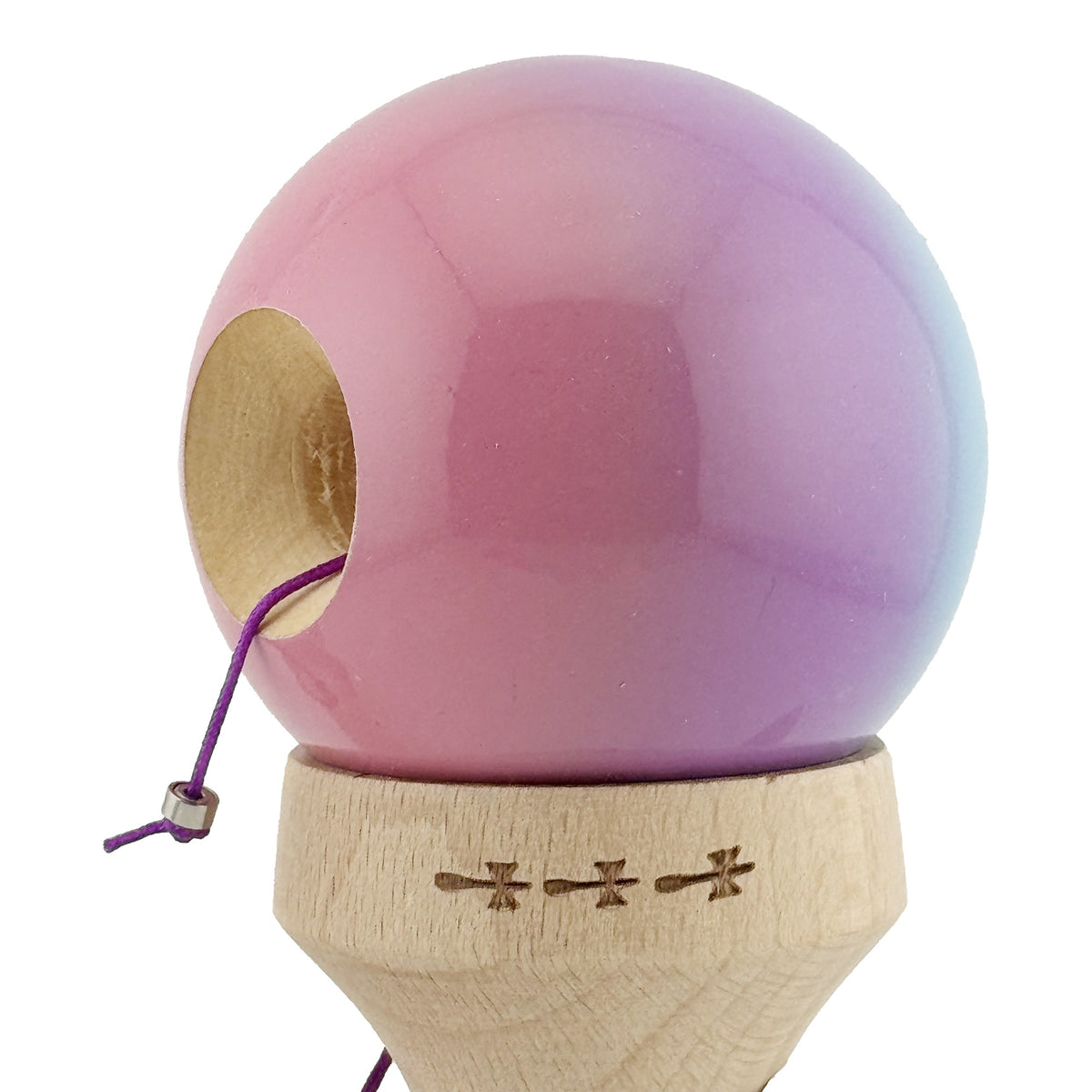 Kendama X Originala, Model V3 Albastru / Mov / Roz in Degrade, Profesionala, Cupe Mari King Size, Super Sticky, Gaura in Baza, Rulment, Ata 62cm
