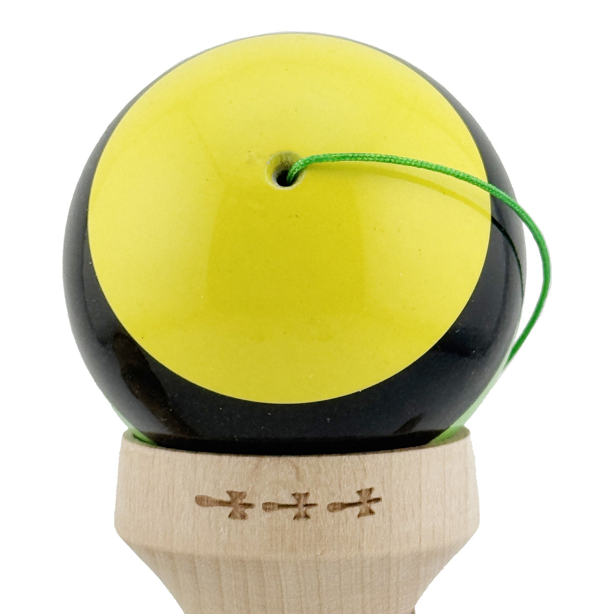 Kendama X Originala, Model V3 Galben / Negru / Verde, Profesionala, Cupe Mari King Size, Super Sticky, Gaura in Baza, Rulment, Ata 62cm