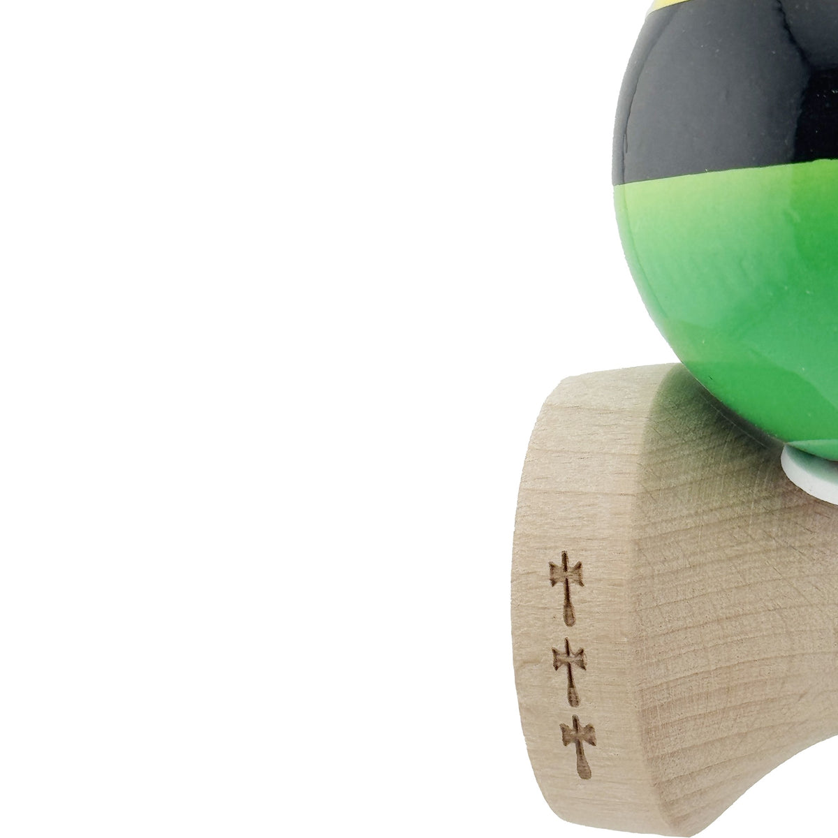 Kendama X Originala, Model V3 Galben / Negru / Verde, Profesionala, Cupe Mari King Size, Super Sticky, Gaura in Baza, Rulment, Ata 62cm