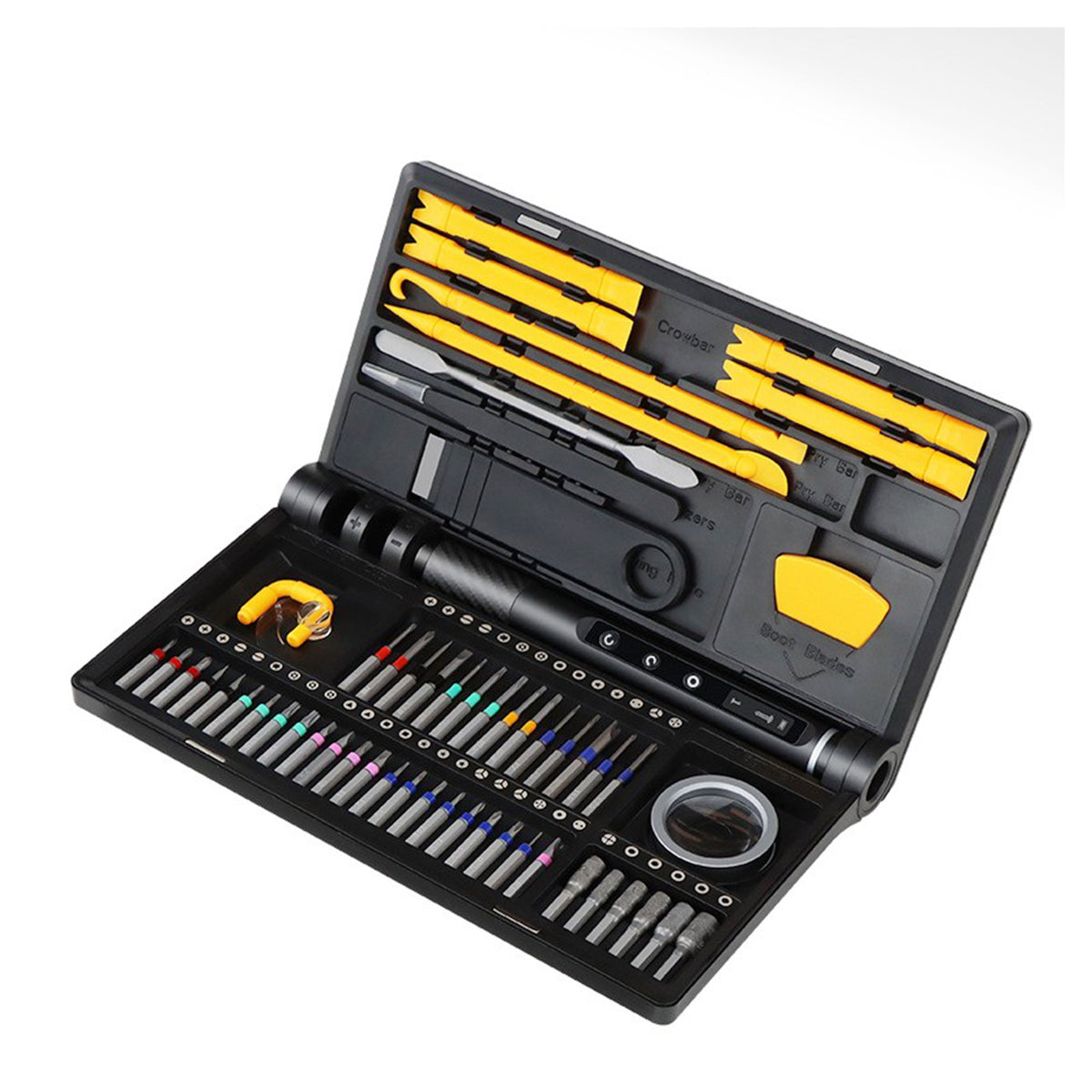 Surubelnita Electrica Profesionala, Set Kit 71 in 1 pentru Electronice, Reincarcabila USB, Lumina LED, Otel, 21.4 x 12.4 cm, Negru