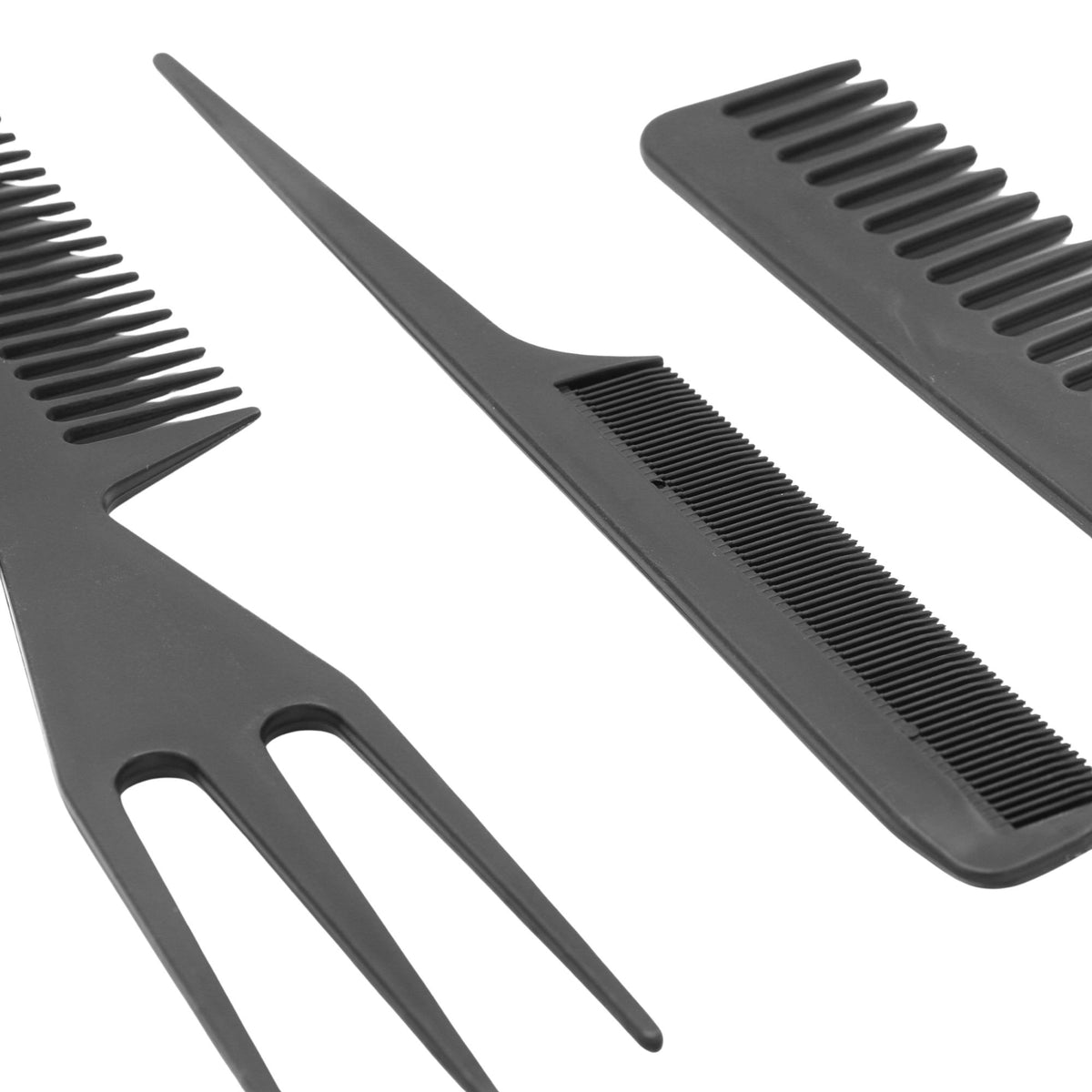 Set Piepteni Profesionali Pentru Coafat si Styling, Rezistenti la Caldura, Polipropilena si Otel Inoxidabil, 18.5–22 cm, Negru, 10 Bucati