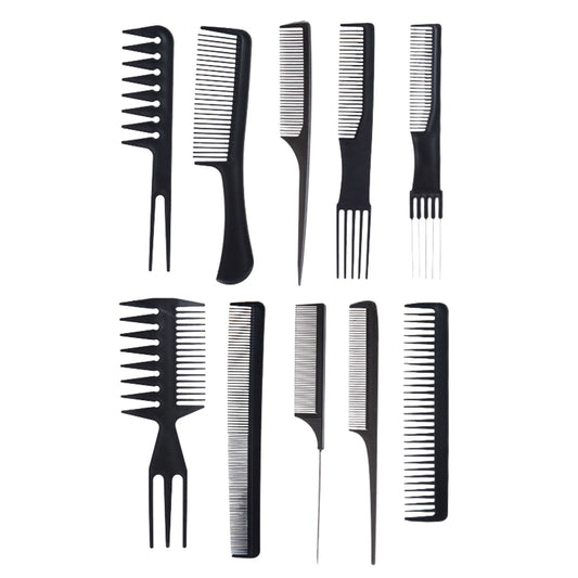 Set Piepteni Profesionali Pentru Coafat si Styling, Rezistenti la Caldura, Polipropilena si Otel Inoxidabil, 18.5–22 cm, Negru, 10 Bucati