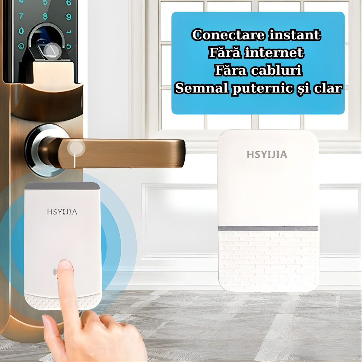 Sonerie Wireless Fara Fir, Kit cu 2 Receptoare si 1 Transmitator, Raza 260 m, Protectie IP44 Rezistenta la Apa, 38 Melodii, Volum 4 Trepte 85 dB, Alb/Argintiu