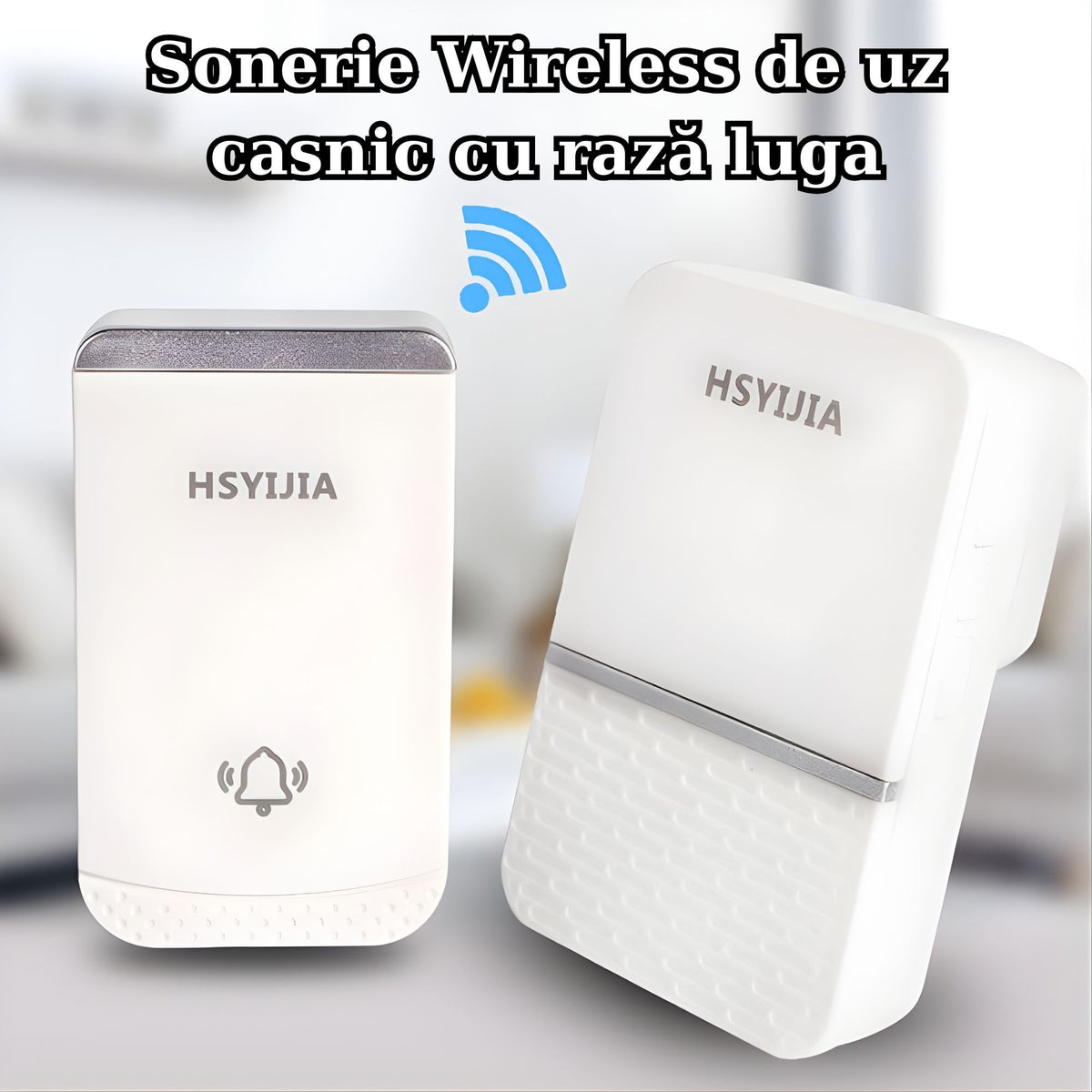 Sonerie Wireless Fara Fir, Kit cu 2 Receptoare si 1 Transmitator, Raza 260 m, Protectie IP44 Rezistenta la Apa, 38 Melodii, Volum 4 Trepte 85 dB, Alb/Argintiu