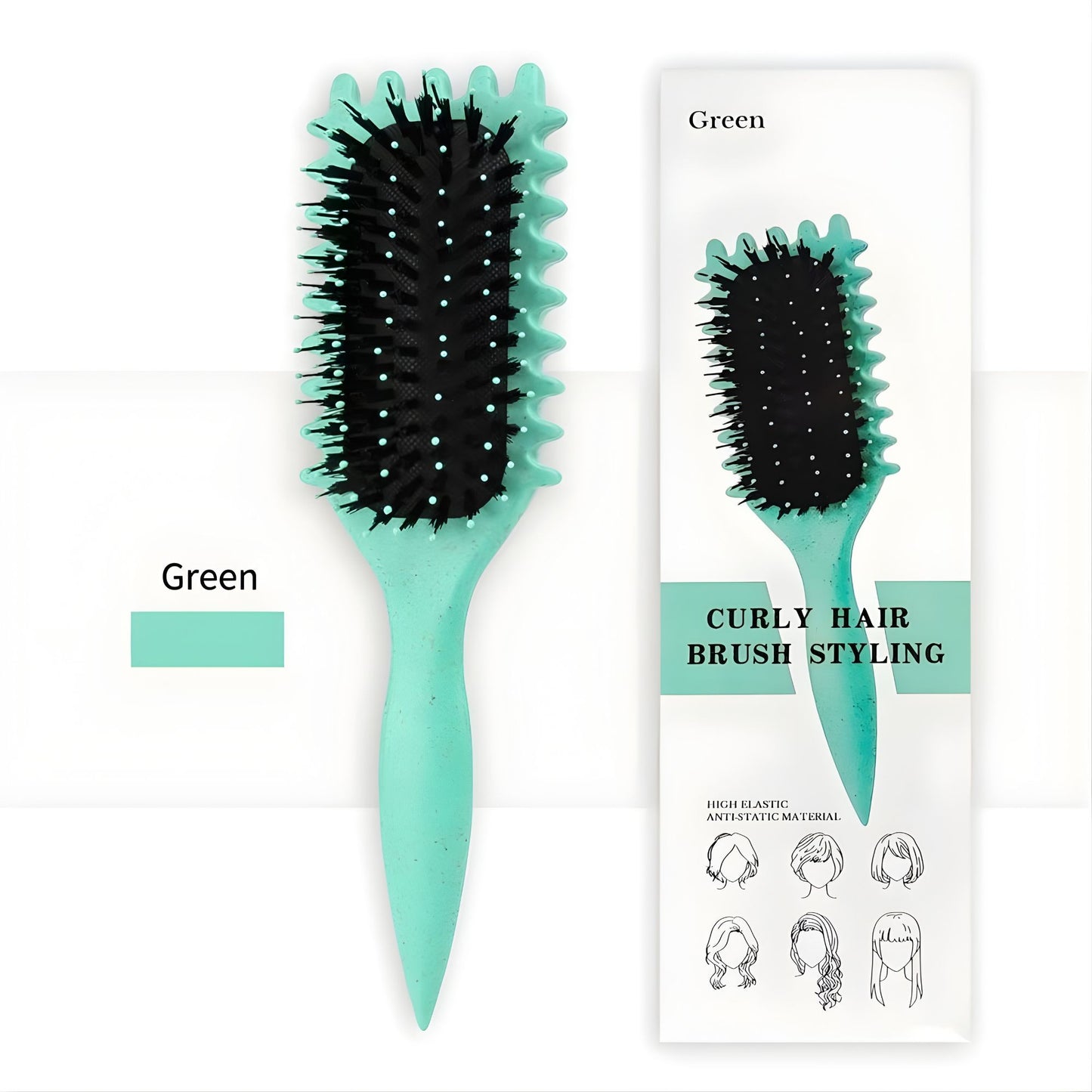 Perie Profesionala pentru Definirea Buclelor, Perie Multifunctionala pentru Par Cret si Ondulat, Efect Antistatic si Volum, Design Ergonomic, Verde, 24.5 x 7 x 4.3 cm