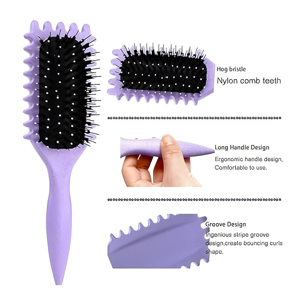 Perie Profesionala pentru Definirea Buclelor, Styling si Volum Par Cret sau Ondulat, Design Ergonomic, Mov, 24.5 x 7 x 4.3 cm