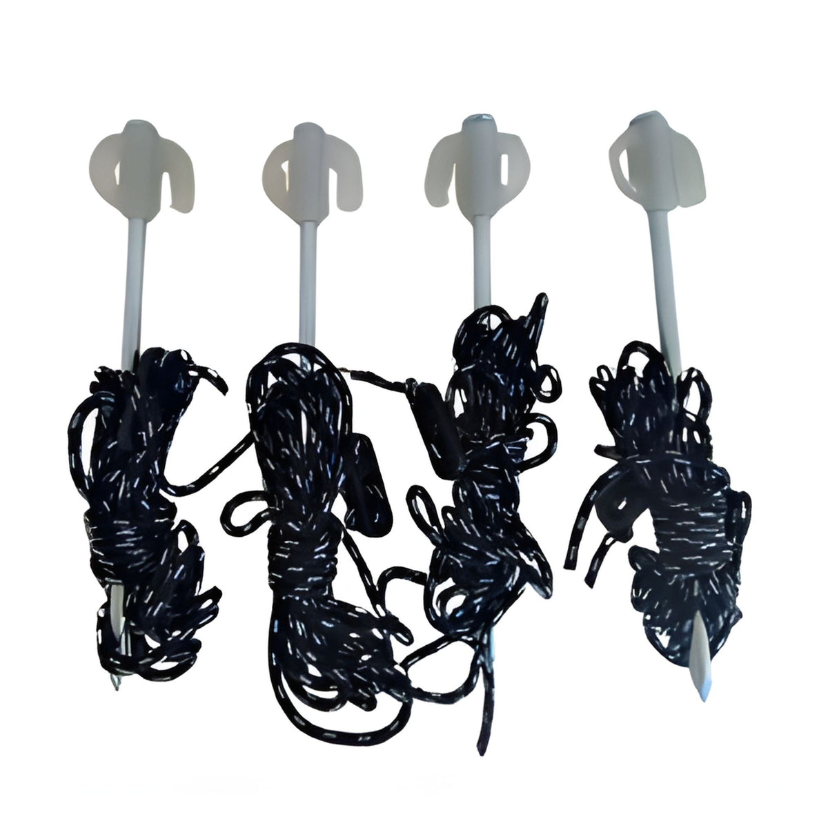 Set Ancorare Cort si Pavilion, Franghii Poliester Oxford 3 m si Cuie Metalice 20 cm, Accesorii Fixare Sol, 4 Bucati, Negru/Alb