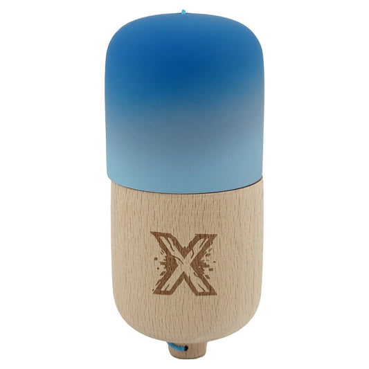 Kendama Pill X Profesionala, Joc de Indemanare Tip Pilula, Finisaj Rubber Grip, Lemn, 11 x 5 x 5 cm, Gradient Albastru/Albastru Deschis