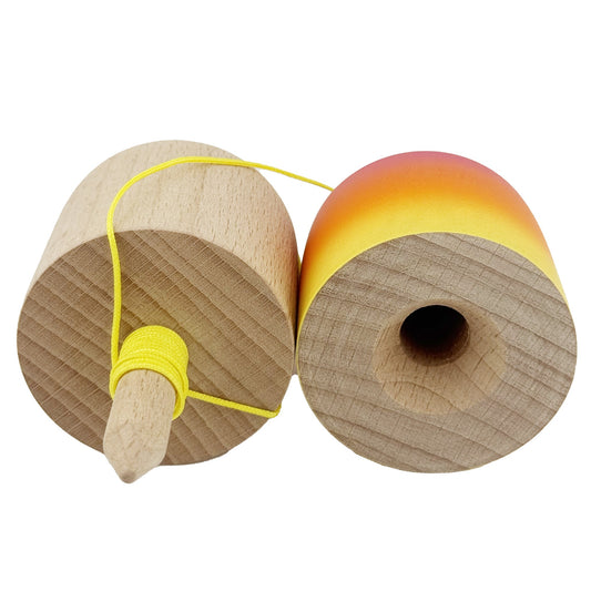 Kendama Pill X Profesionala, Joc de Indemanare Tip Pilula, Invelis Rubber Grip, Lemn, 11 x 5 x 5 cm, Gradient Roz/Portocaliu/Galben